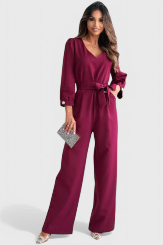 Ariane | Wide Leg Jumpsuit with V-Neck and Waist Tie