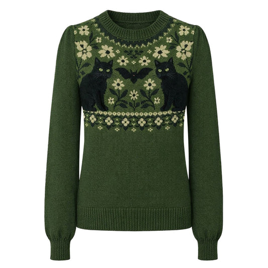 Women's Cat Flower Classic Design Jacquard Knitwear